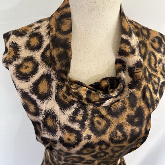 Vintage 60s Alice of California Leopard Print Satin Cowl Neck Long Dress sz XS/S - Picture 4 of 9